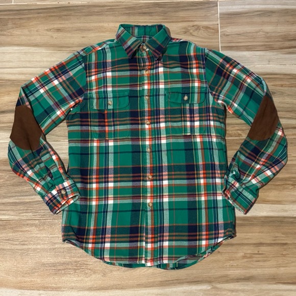 Polo Ralph Lauren Other - Polo Ralph Lauren Mens Flannel Shirt Green Plaid Elbow Patches Cotton Medium